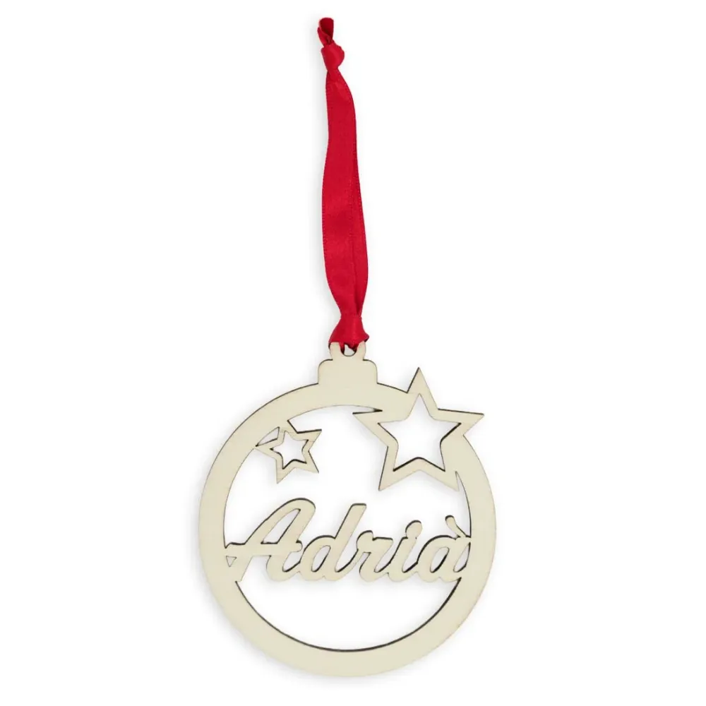 Bola de Navidad Personalizada con Estrellas – Madera Natural Fustik shop