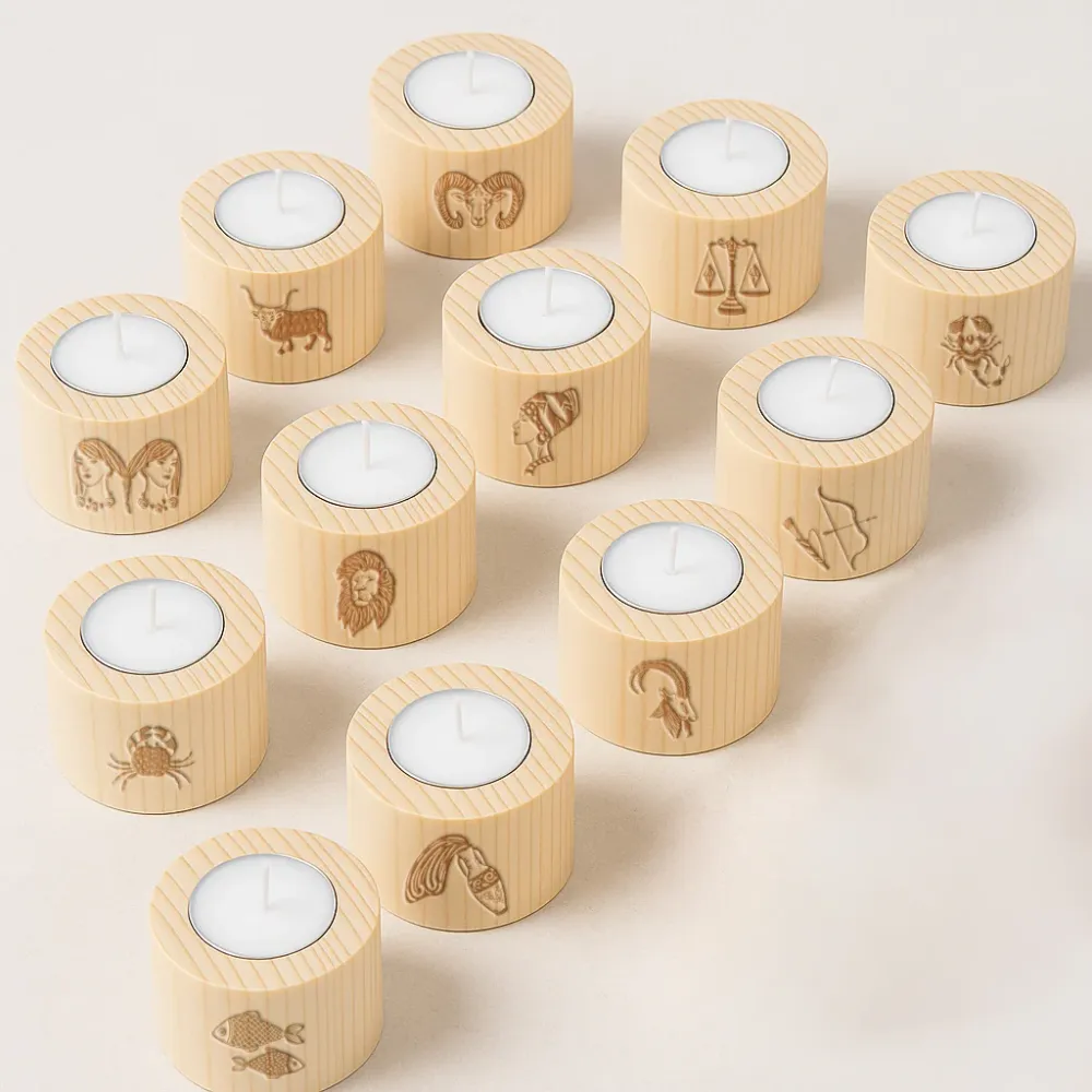 Vela del Zodiaco con base de madera grabada – Elige tu signo Fustik shop