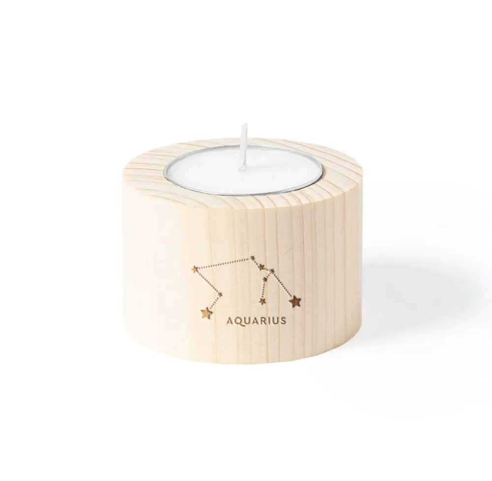 Vela del Zodiaco con base de madera grabada – Elige tu signo Fustik shop