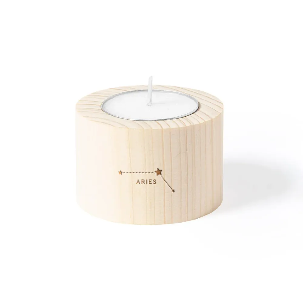 Vela del Zodiaco con base de madera grabada – Elige tu signo Fustik shop
