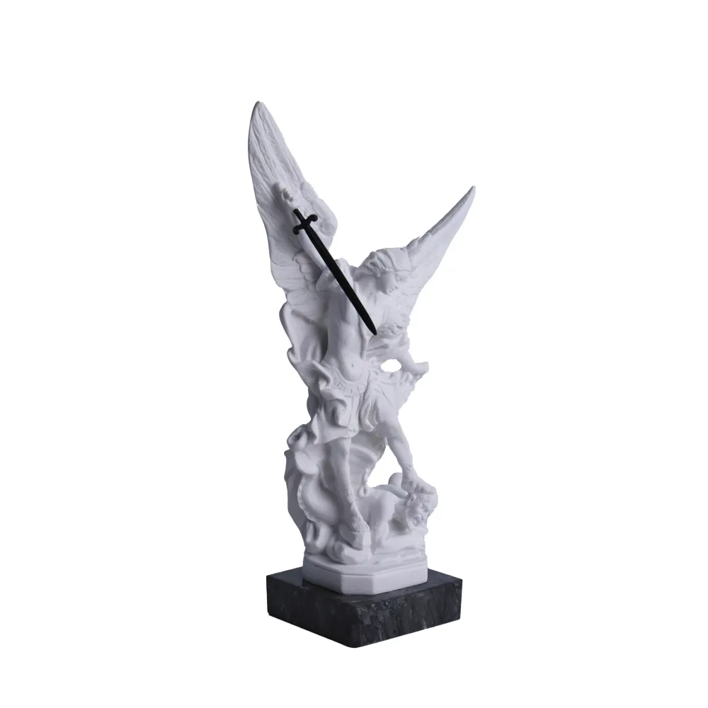 Estatua de mármol del Arcángel Gabriel con base de mármol negro Galleria Mariana