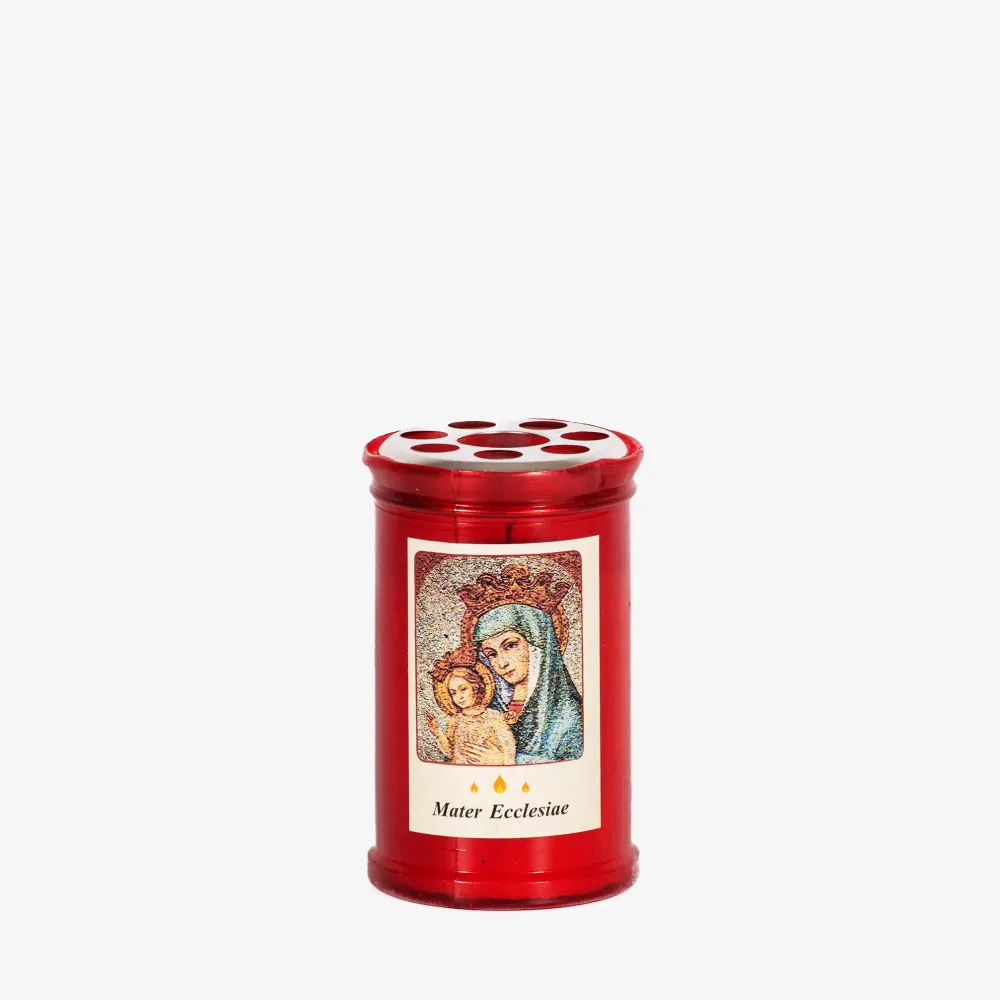 Vela con portavelas rojo con Nuestra Señora Totus Tuus Galleria Mariana