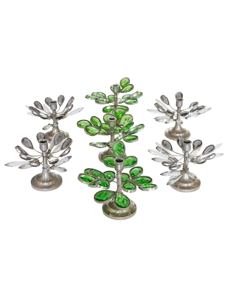 Conjunto de 5 portavelas articulados de metal y cristal de colores Gaztelur SARL