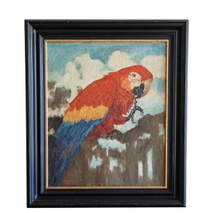 Papagayo pintado en óleo sobre lienzo firmado. C. Behr. 1944 Gaztelur SARL