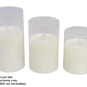 Set 3 Velas + Portavelas llama 1 LED con movimiento blanco GERIMPORT