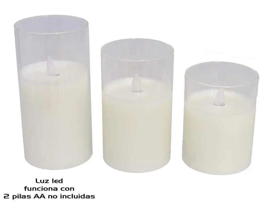 Set 3 Velas + Portavelas llama 1 LED con movimiento blanco GERIMPORT