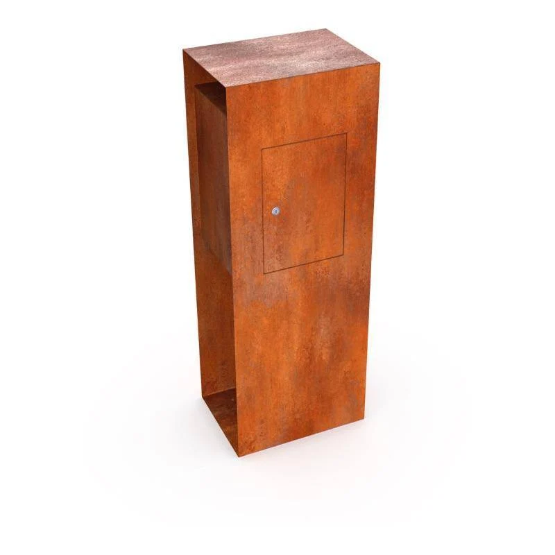 Buzón de acero Corten GB016 con salida trasera Geroba