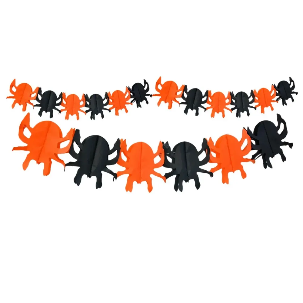 Guirnalda Arañ Halloween Naranjo y Negro 3mts Glam