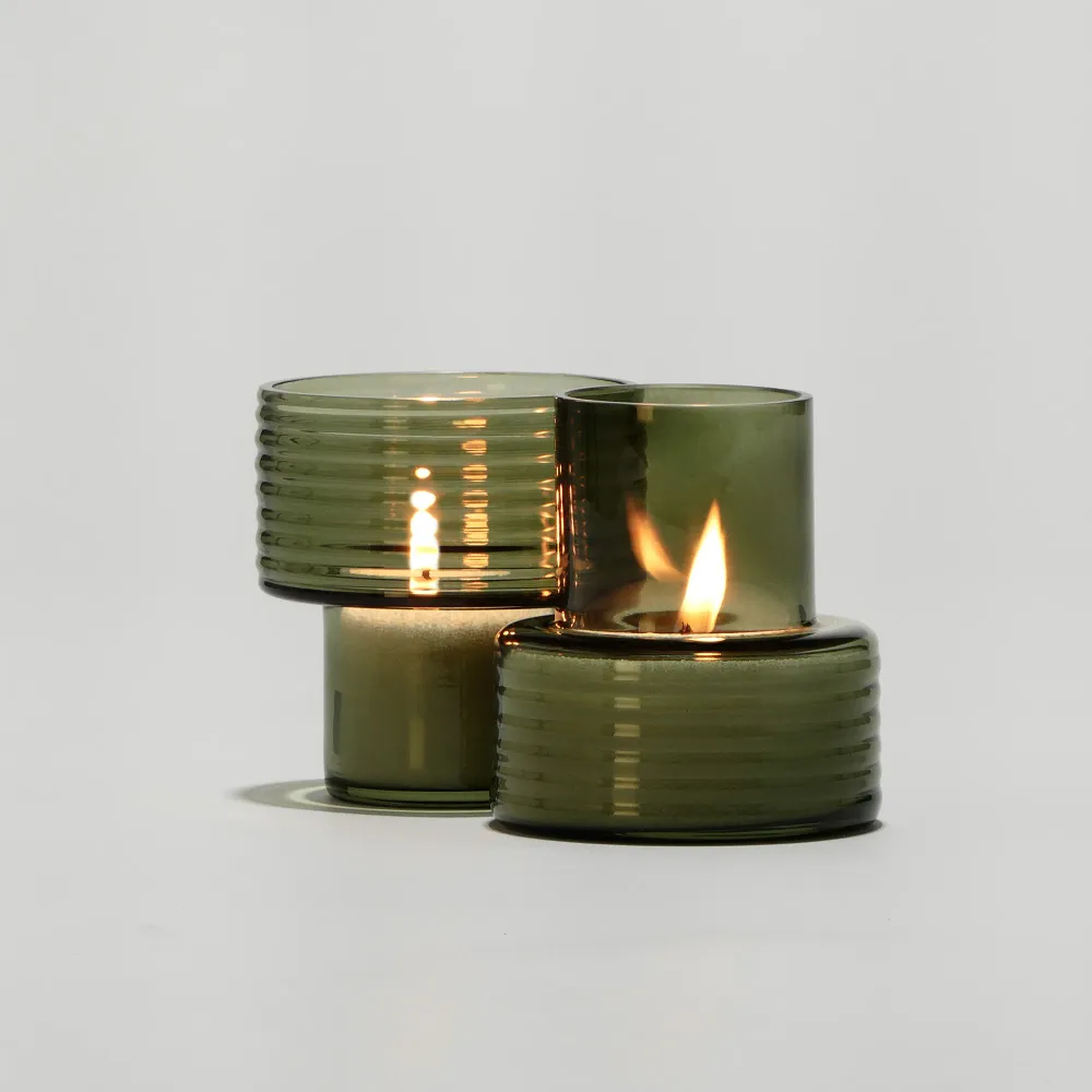 conjunto de 2 candelabros de vidrio GLOW TOGETHER en Verde Ahumado GLASSCOR | Hand·Blown glass Store