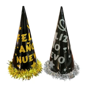 Gorro Cono Feliz ño Nuevo Dorado/Plateado 6 Unidades
