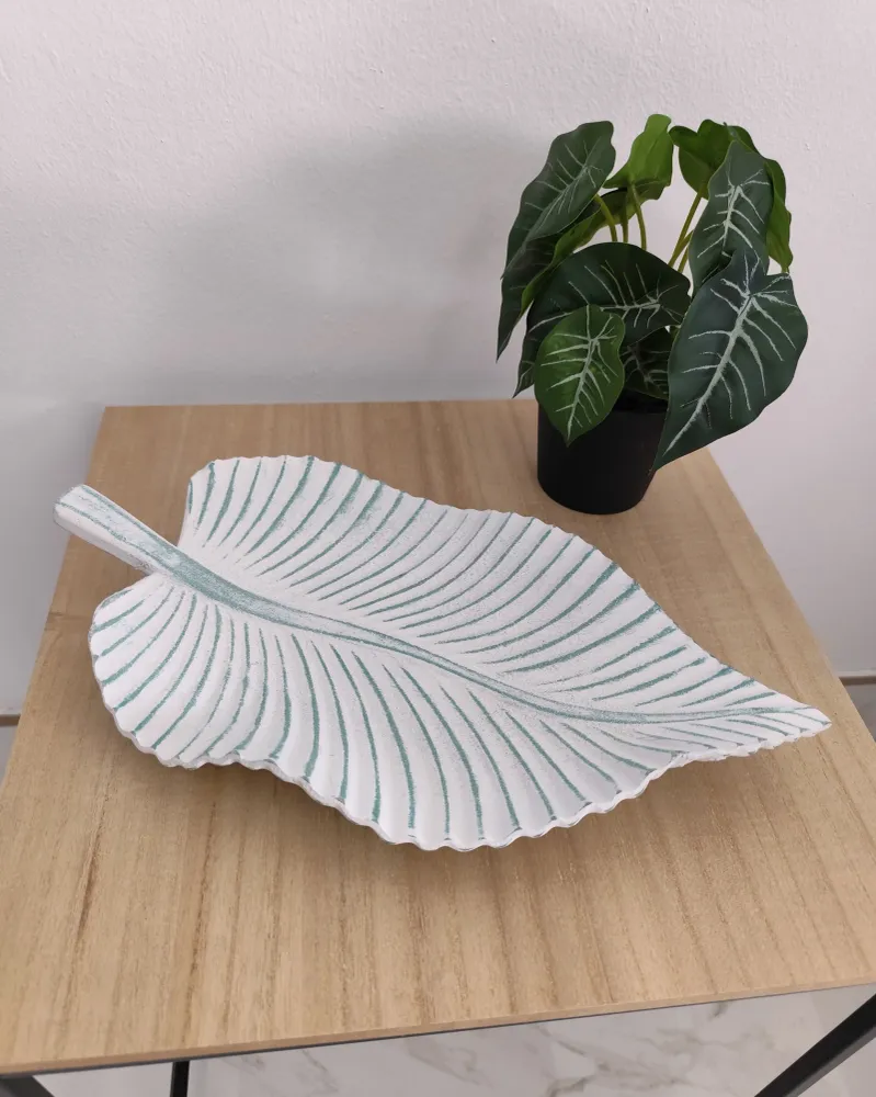 Bandeja decoración Hoja Blanca y verde Gotas de Magia