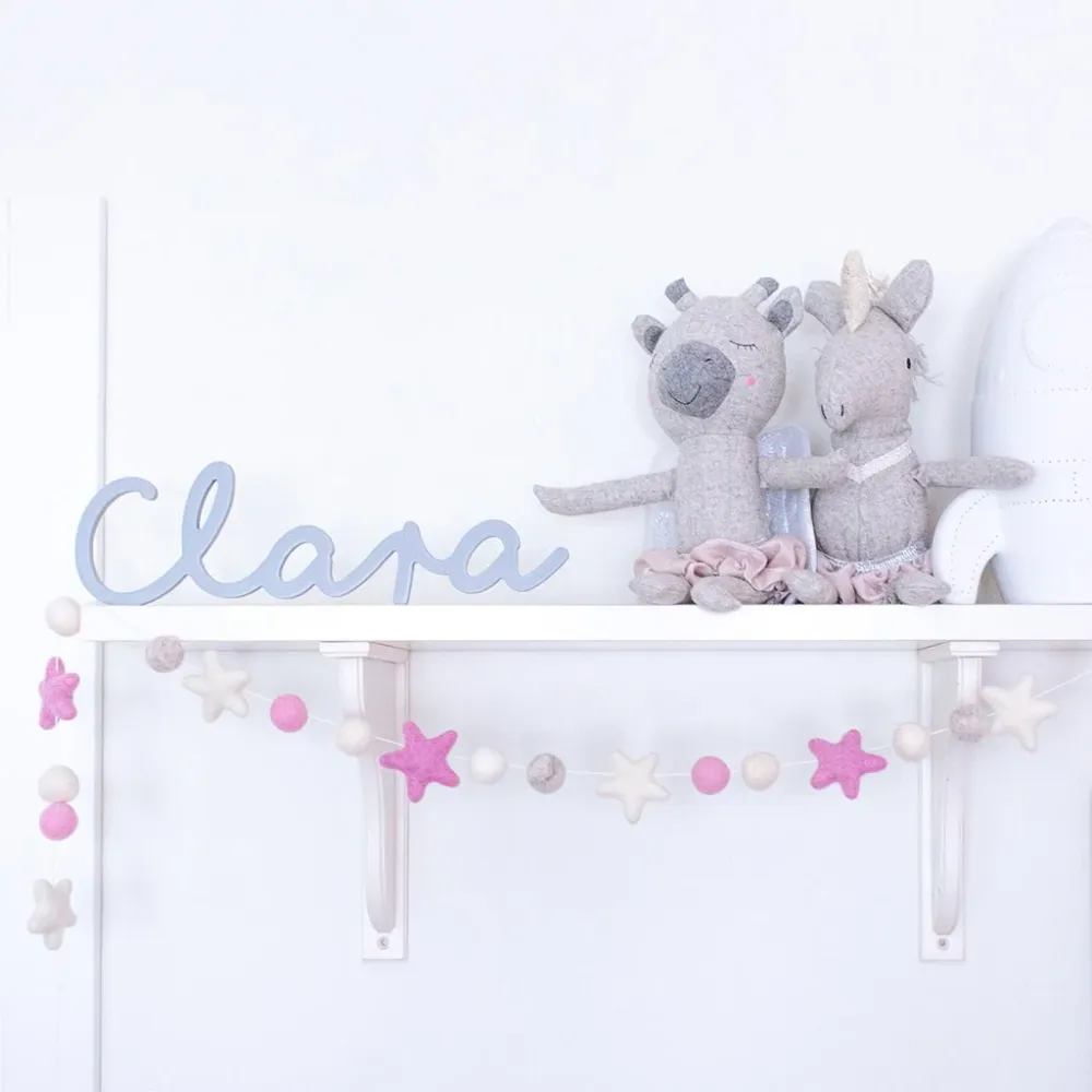 Guirnalda Lana Estrellas Rosa y Blanca