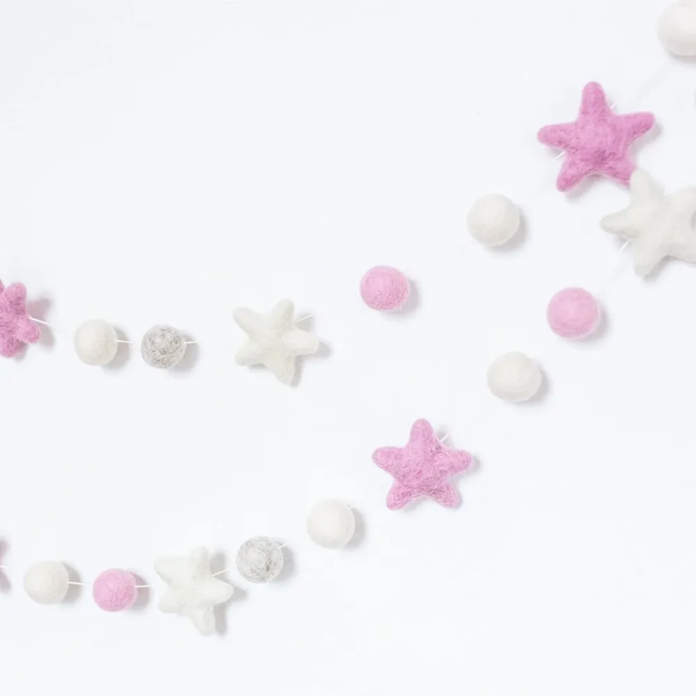 Guirnalda Lana Estrellas Rosa y Blanca