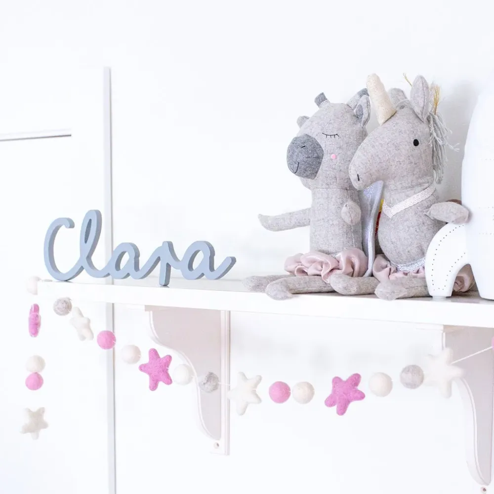 Guirnalda Lana Estrellas Rosa y Blanca
