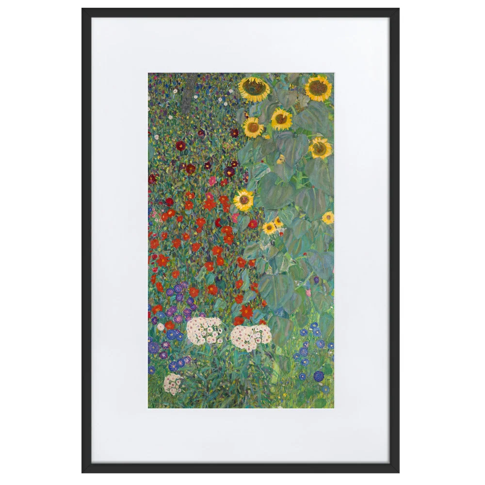 Póster con paspartú - Gustav Klimt, jardín con girasoles Negro