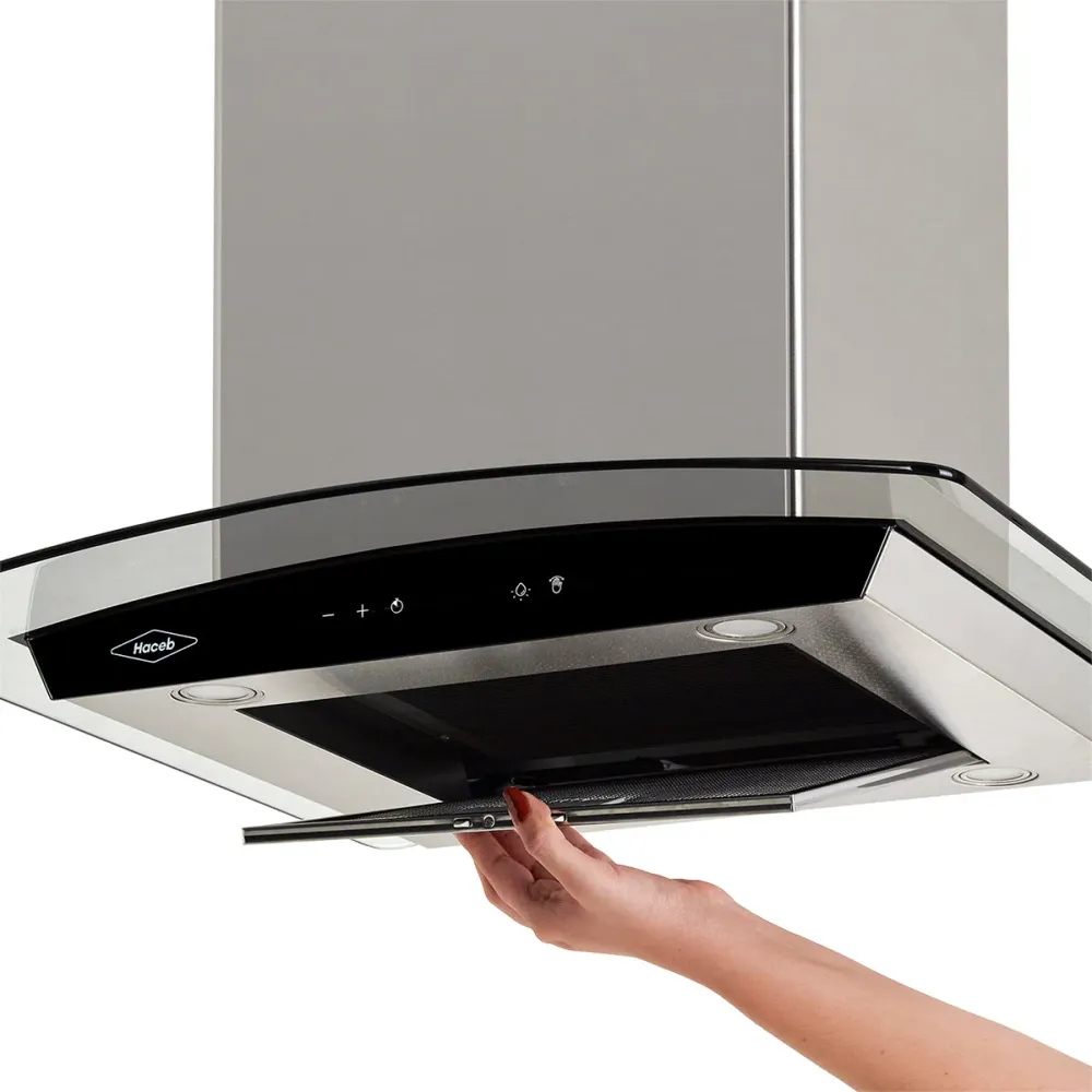 Campana Isla Vidrio Inox-negro 60 Cm 3 Velocidades Haceb