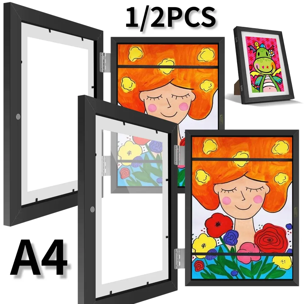 Marcos de arte infantil magnéticos con apertura en la parte delantera, marco cambiable para niños, póster, foto, dibujo, p...