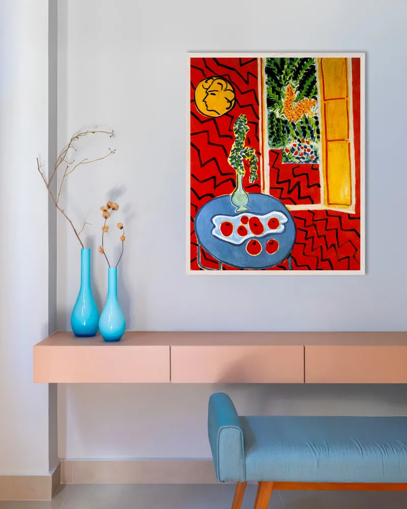 Interior rojo, naturaleza muerta sobre mesa azul de Henri Matisse - Póster