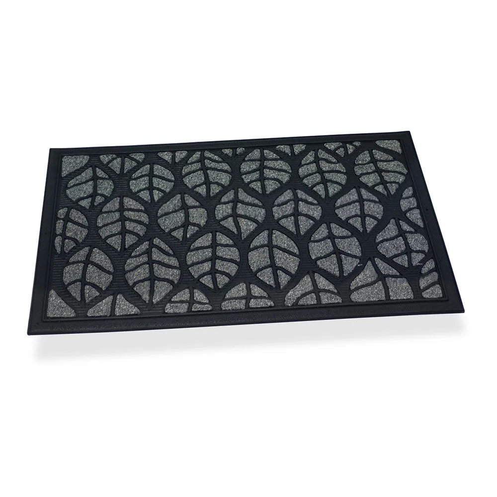 FELPUDO GOMA/MOQUETA, HOJAS GRIS, 75 x 45 x 0,5 cm HIDALGO