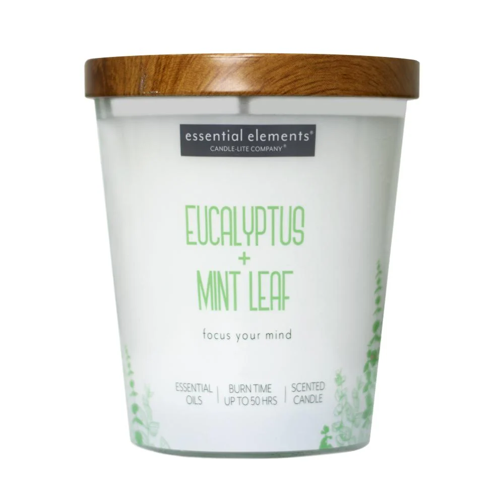 Vela 9 Oz Essential Elements Eucalyptus Mint Leaf Candle Lite 4471174 Hoyostools