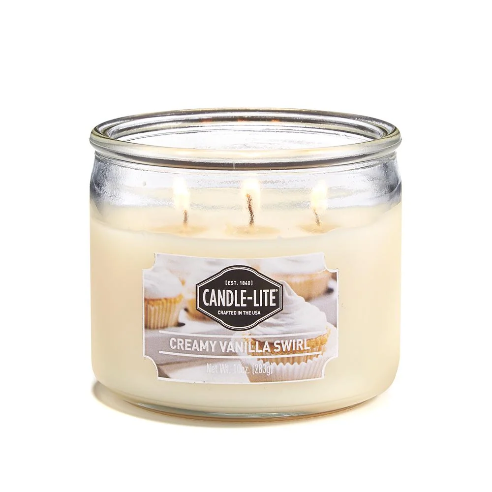 Vela 10 Oz Tres Mechas Creamy Vanilla Swirl Candle Lite 1879553 Hoyostools