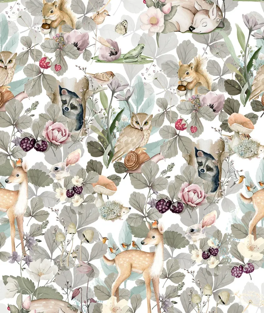 ANIMALITOS FLORES PRIMAVERA II Papel pintado infantil Il Mondo di Alex