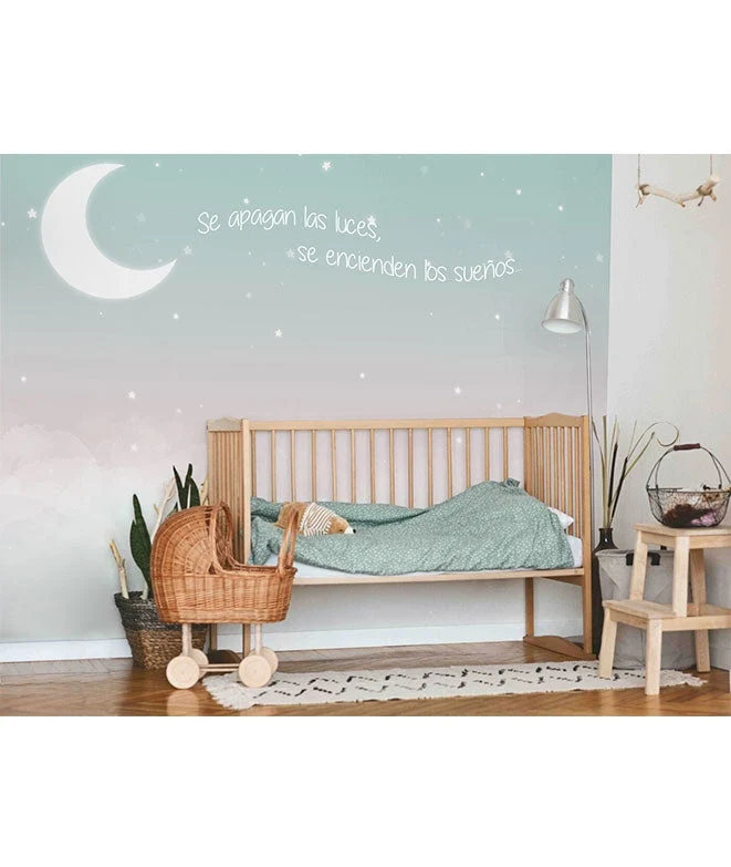 CLOUDS&STARS MINT/ROSA Mural de papel pintado Il Mondo di Alex