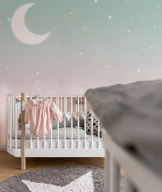 CLOUDS&STARS MINT/ROSA Mural de papel pintado Il Mondo di Alex