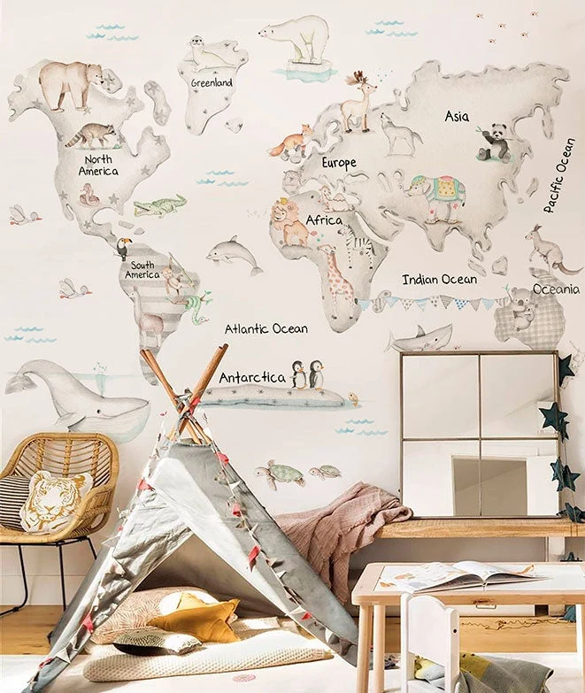 MAPA MUNDI GRIS Mural de papel pintado Il Mondo di Alex