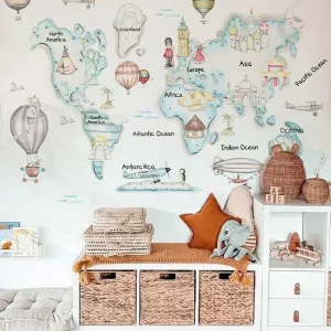 MAPA MUNDI TRAVEL AZUL Mural de papel pintado Il Mondo di Alex