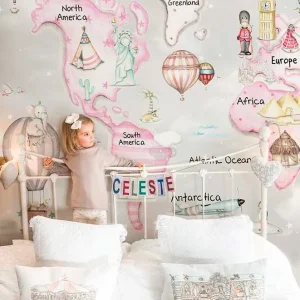 MAPA MUNDI TRAVEL ROSA F.GRIS Mural de papel pintado Il Mondo di Alex