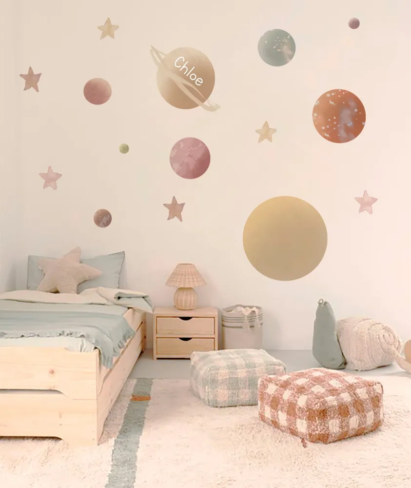 PLANETAS ESPACIO II Vinilo infantil personalizable Il Mondo di Alex