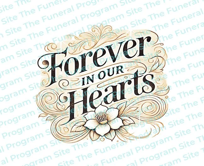 Título del programa funerario Por siempre en nuestros corazones In Loving Memory Word Art