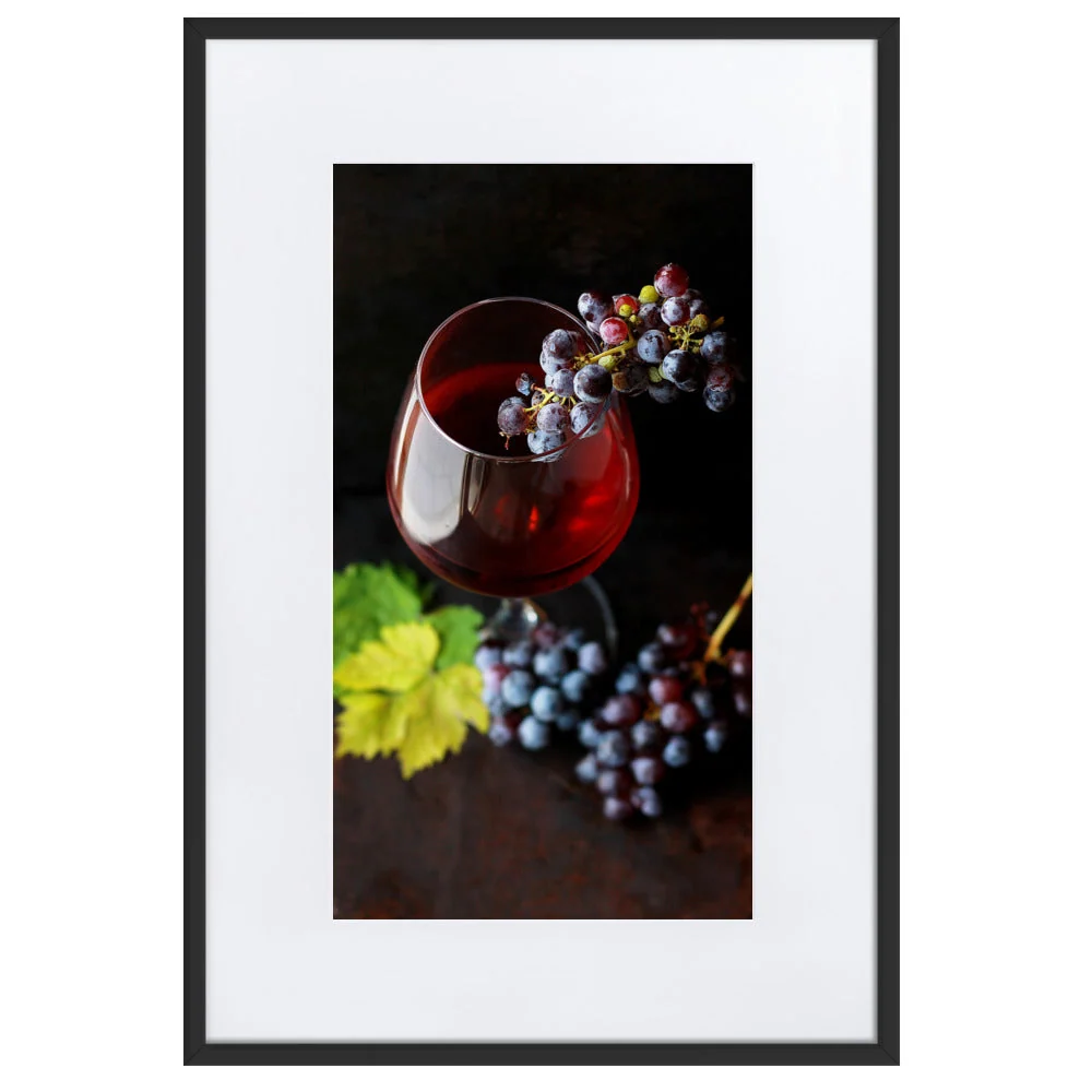 Cartel con passepartout - vino y uvas. Negro Kuratoren von artlia