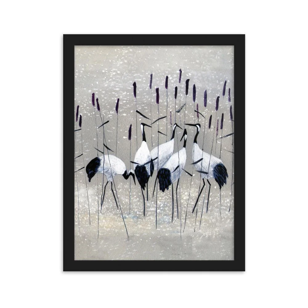 Familia de grullas - cartel en un marco Negro Kuratoren von artlia