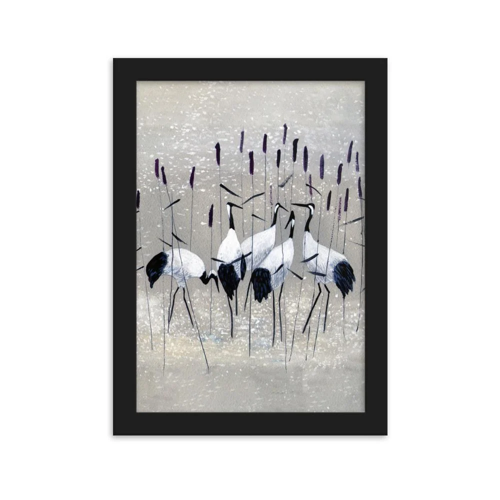 Familia de grullas - cartel en un marco Negro Kuratoren von artlia