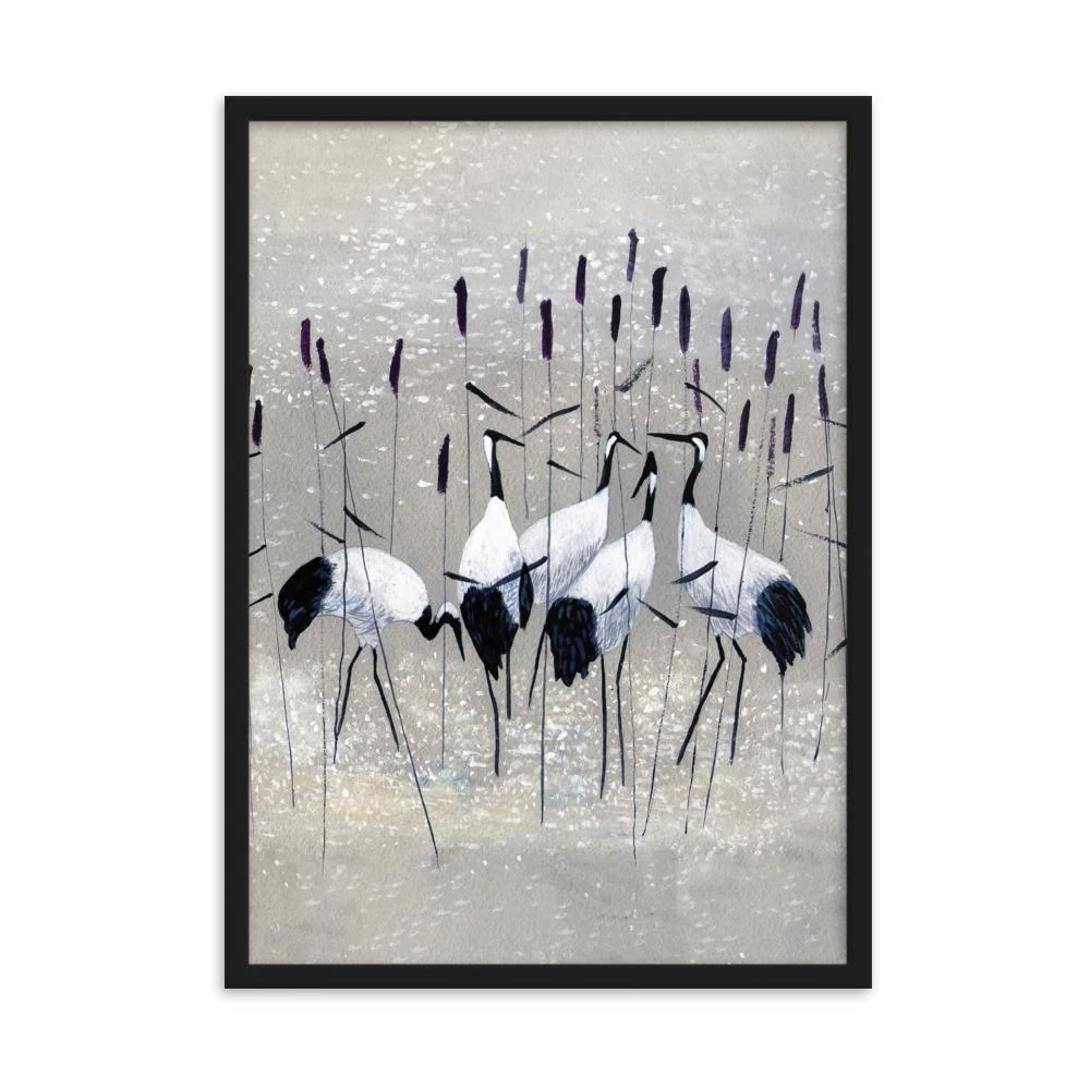 Familia de grullas - cartel en un marco Negro Kuratoren von artlia