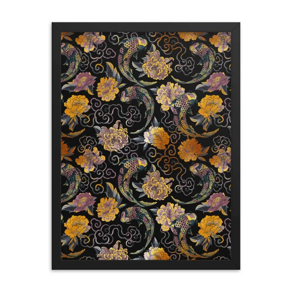 Flores y koi - cartel en un marco Blanco Kuratoren von artlia