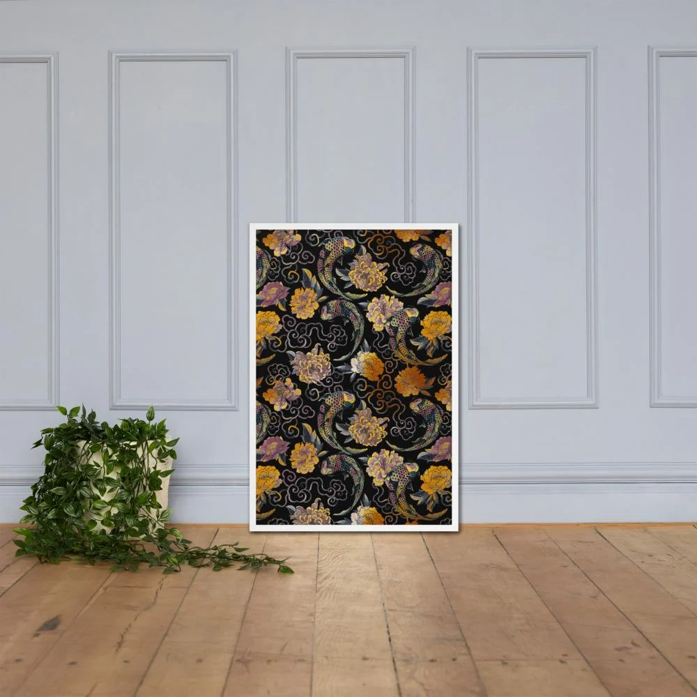 Flores y koi - cartel en un marco Blanco Kuratoren von artlia