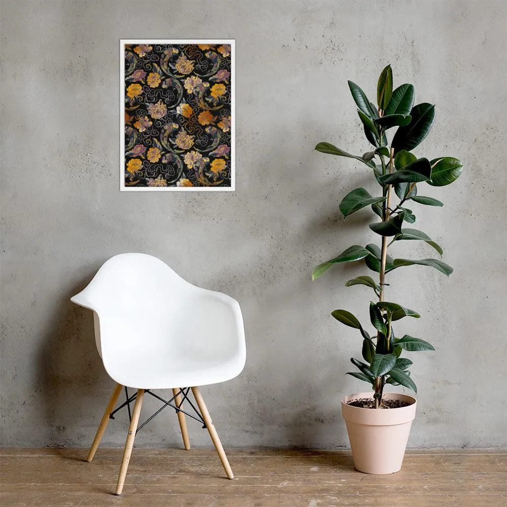 Flores y koi - cartel en un marco Blanco Kuratoren von artlia