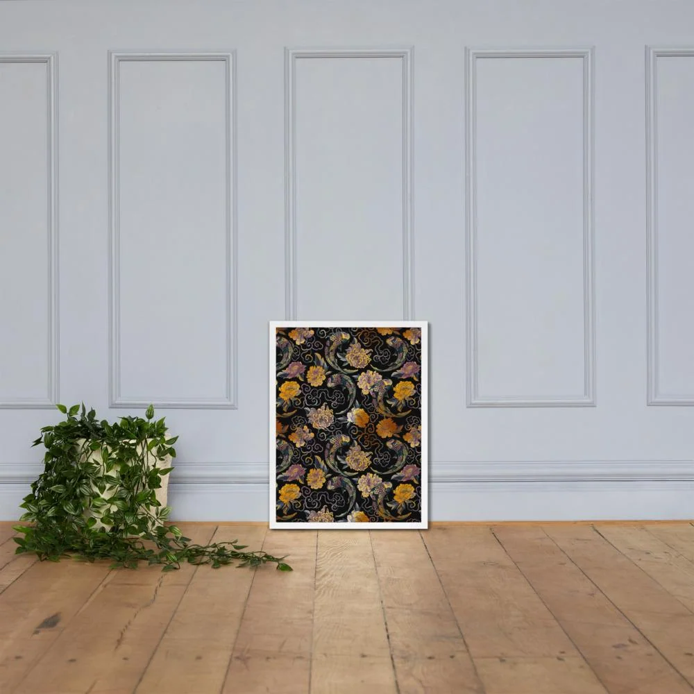 Flores y koi - cartel en un marco Blanco Kuratoren von artlia