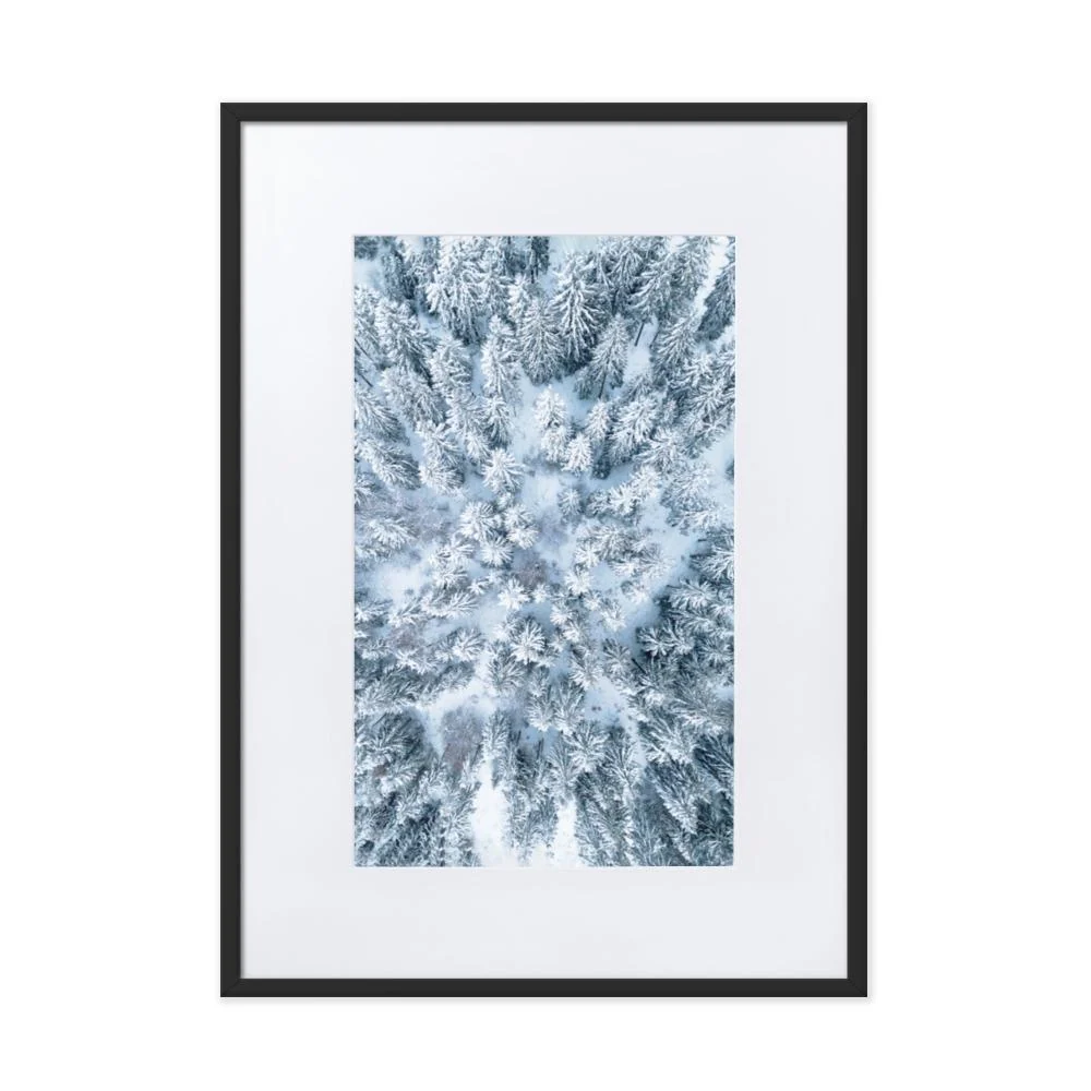 Paisaje nevado 7 - Póster enmarcado con paspartú Negro Kuratoren von artlia