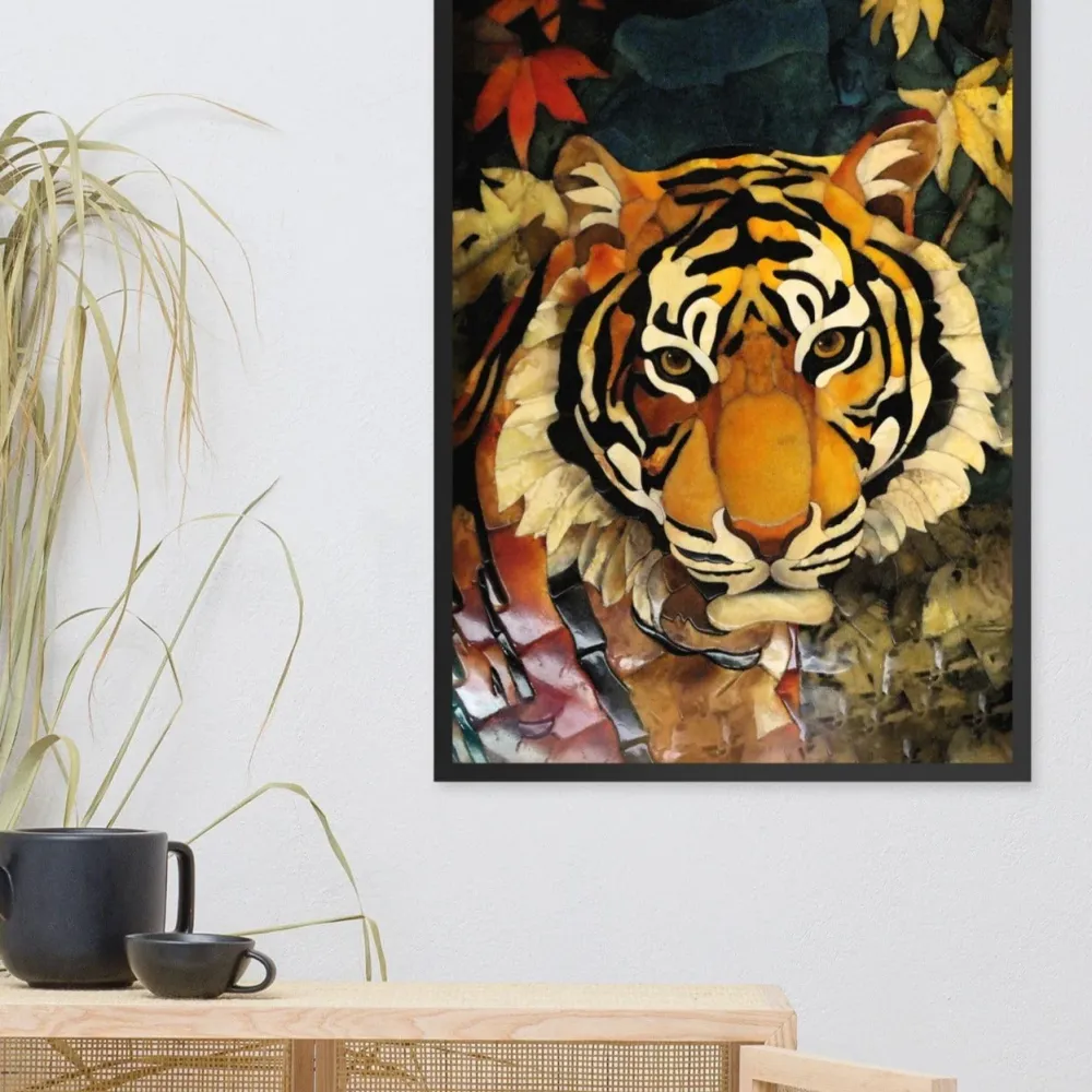 Tigre en otoño - cartel en un marco Negro Kuratoren von artlia