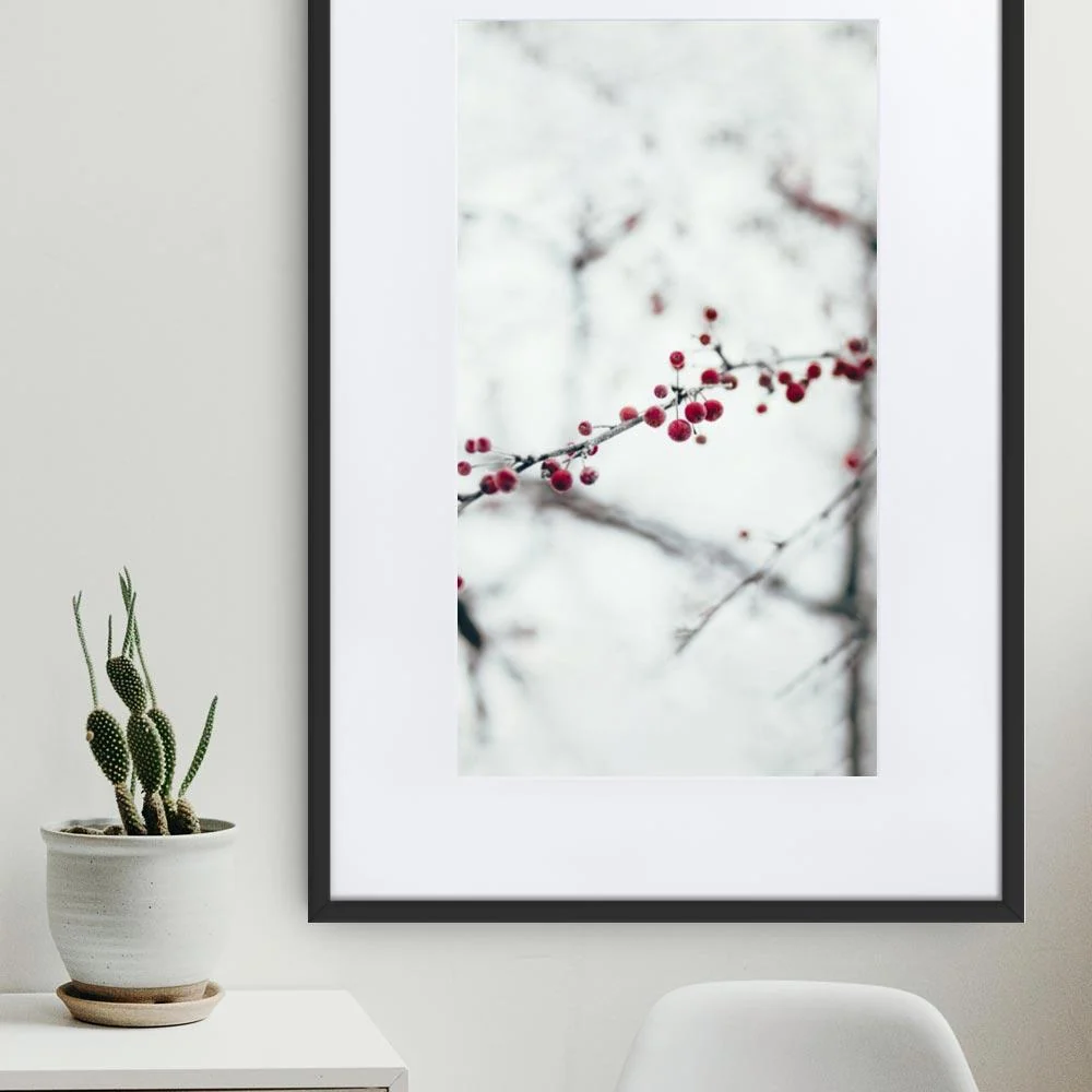 Winterberries - cartel en un marco con passepartout Negro Kuratoren von artlia