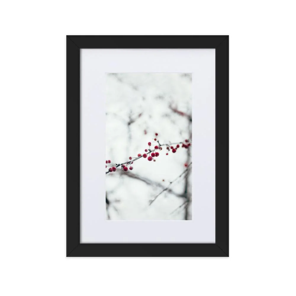 Winterberries - cartel en un marco con passepartout Negro Kuratoren von artlia