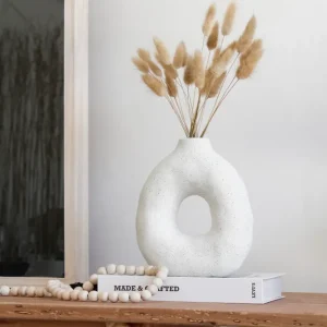 Florero Blanco Circular Jaspeado La Batea deco