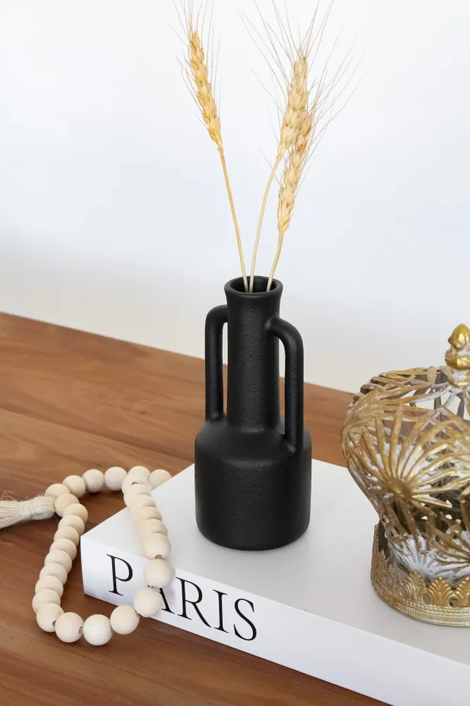 Florero Cerámica Negro Asas Alto La Batea deco