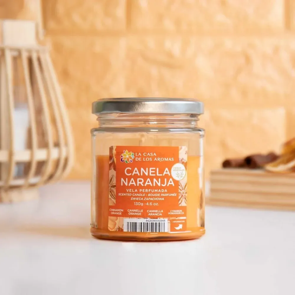 Vela tarro aromática 130gr con tapa. Ambientador fragancia. Aceites esenciales. Vela aroma canela naranja La Casa de los A...