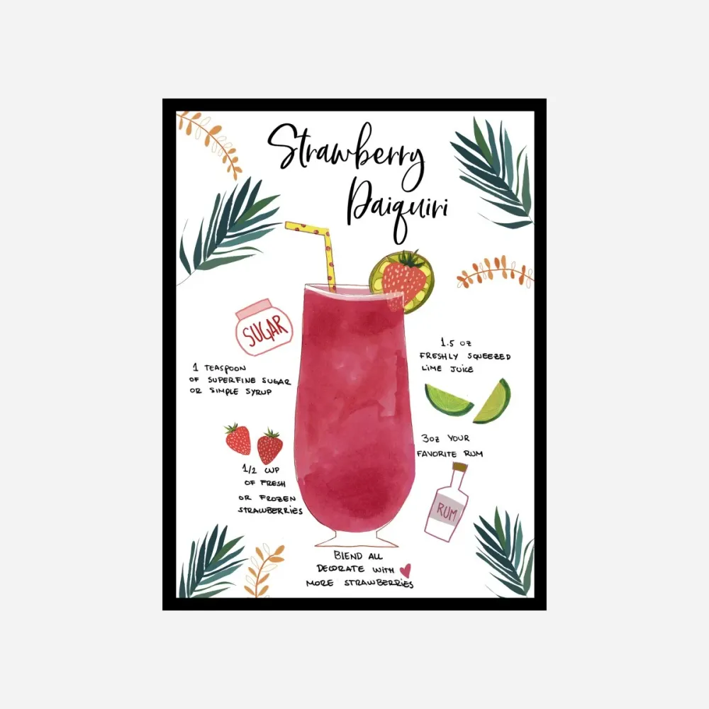 Strawberry Daiquiri Recipe Art Print La Vida en Comida