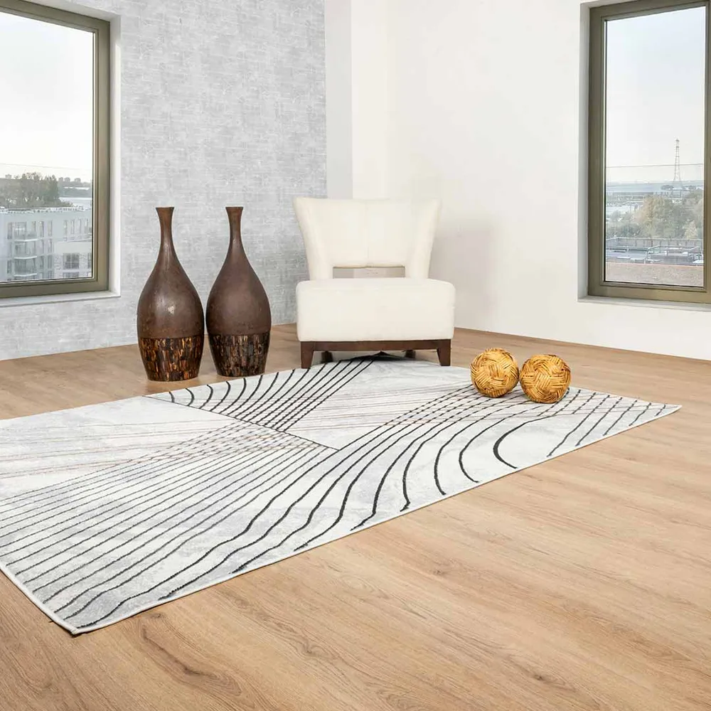Tapete Decorativo Fatima T2326 Gris / Crema – Geométrico · Interior 60x90cm LAVIN